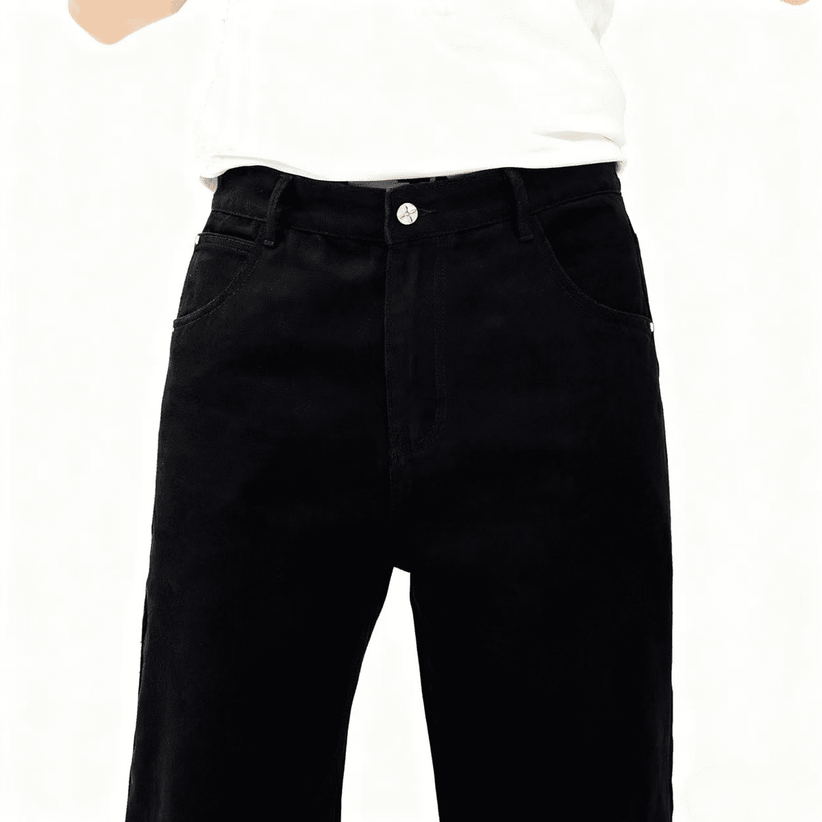 Black Denim Relaxed Fit Straight-Leg  Jeans