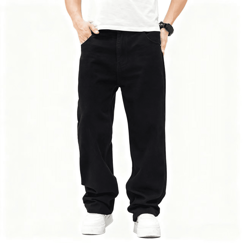 Black Denim Relaxed Fit Straight-Leg  Jeans