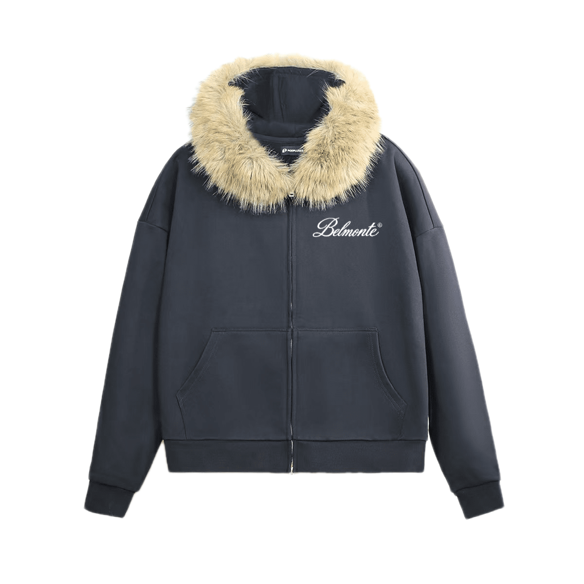 Heavyweight Fur-Trim Zip-Up Hoodie Black