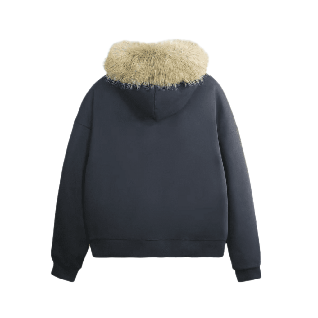 Heavyweight Fur-Trim Zip-Up Hoodie Black