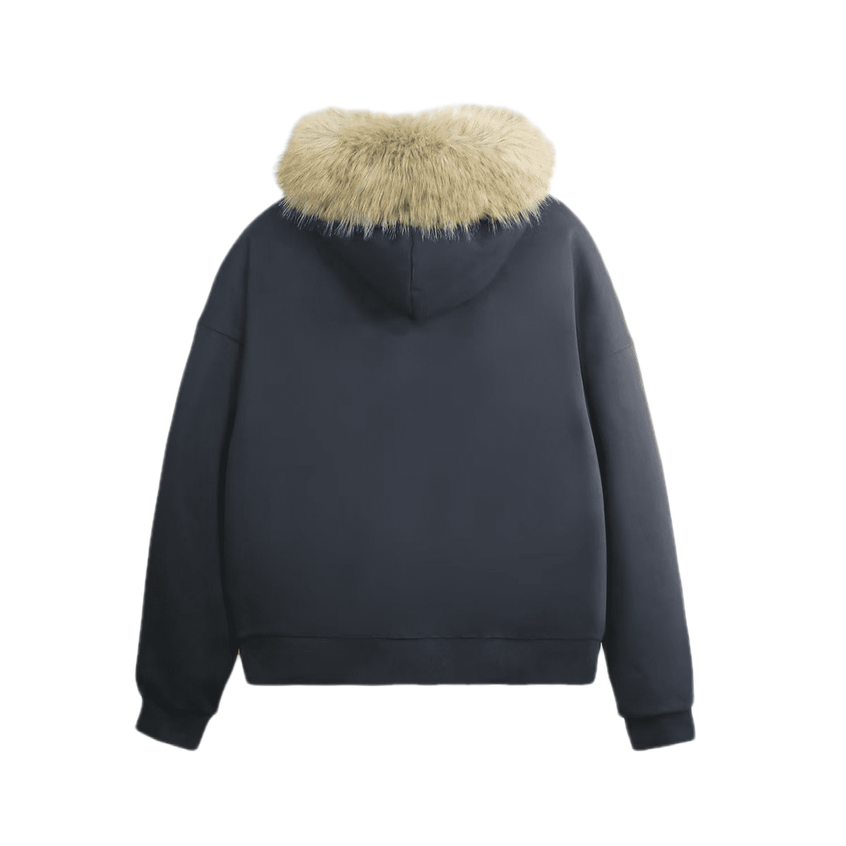 Heavyweight Fur-Trim Zip-Up Hoodie Black