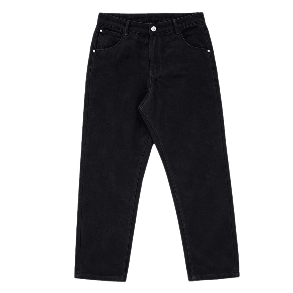 Black Denim Relaxed Fit Straight-Leg  Jeans